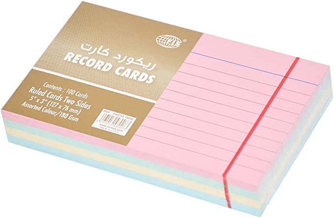 Fis Record Card 5X3" 180Gsm04 Assorted Colors -Fsic53