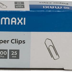 MAXI 25MM BOAT SHAPE PAPER CLIP BOX OF 100PC SILVER