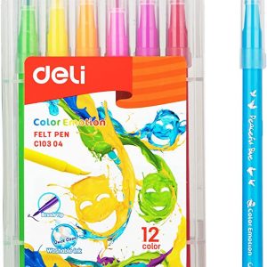 Deli Soft Drawing Emotion Colour Felt Pen 12-Pieces, Multicolor