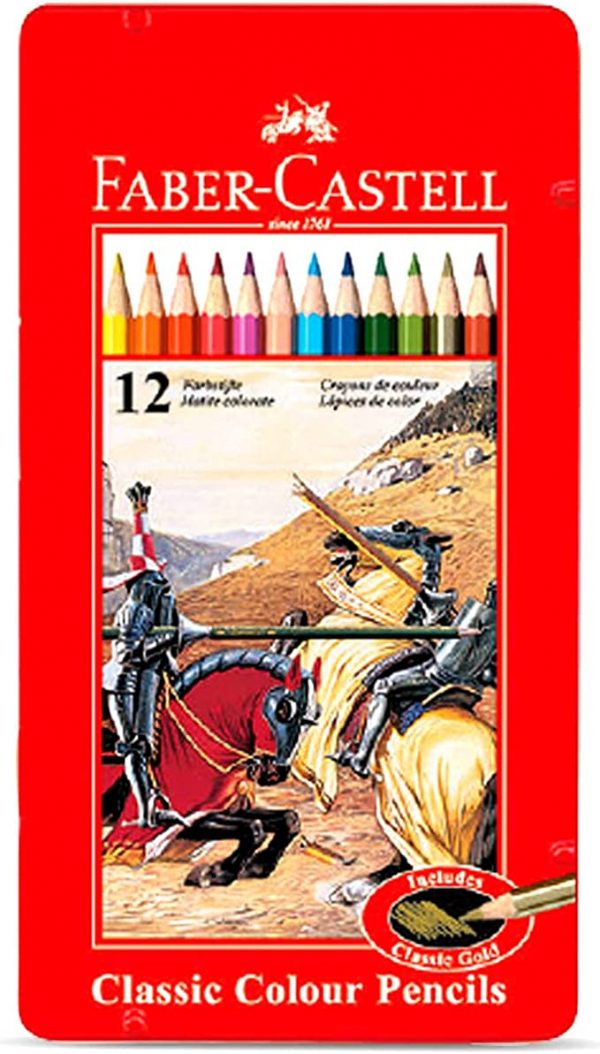 Faber Castell Classic Colour Pencils 12 Colour In A Flat Metal Tin, Multicolor