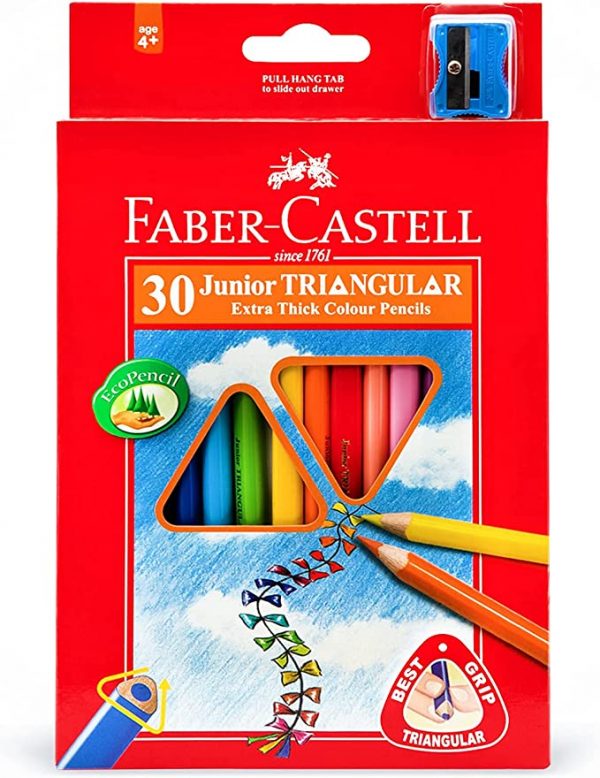 Faber Castell Junior Triangular Colour Pencils 30 Colour In A Cardboard Box, Black, 116530, Dessin, 30 Count
