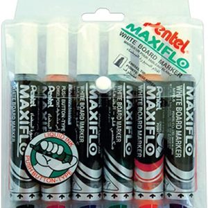 Pentel Maxiflo Medium Chisel Tip White Board Marker 6-Pieces, Multicolour