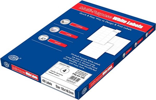 FIS Multipurpose Laser Labels, Colour White Origin Material - FSLA4-100