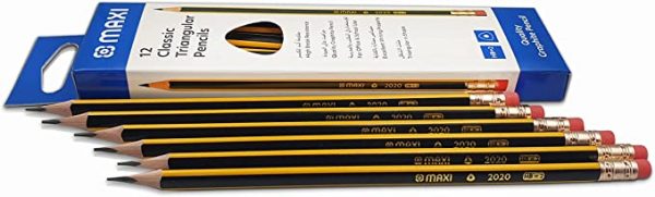Maxi Classic Triangular Black Lead Pencil wit Rubber tip 12pcs Box