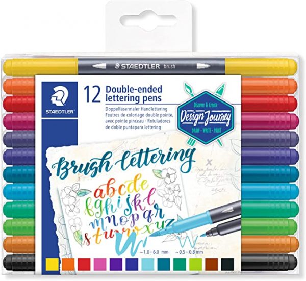 STAEDTLER Design Journey double-ended lettering pens in 12 assorted colours,