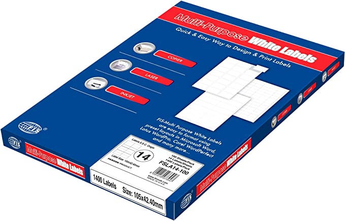 FIS Multipurpose Laser Labels, Colour White Origin Material - FSLA14-100