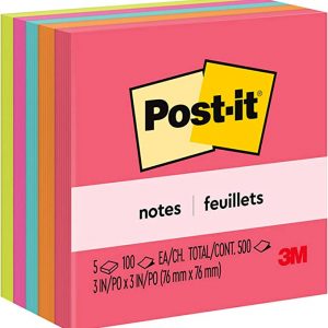 Post-It Notes Neon Colors 654-5Pk.  (76 Mm X 76 Mm), 100 Sheets/Pad
