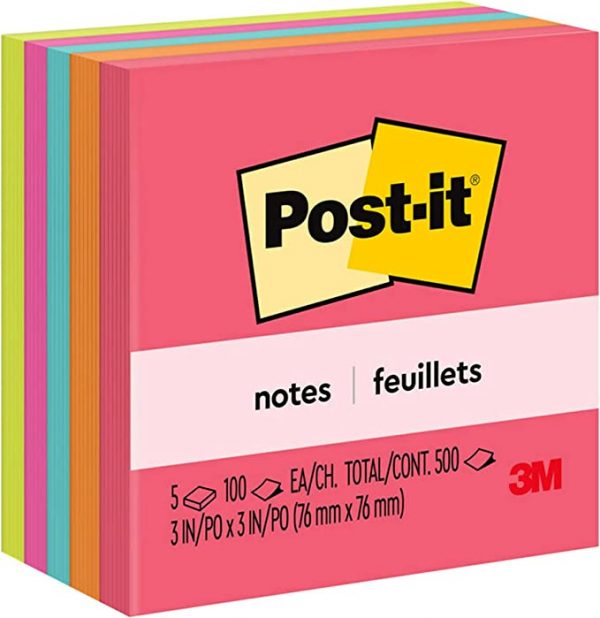 Post-It Notes Neon Colors 654-5Pk.  (76 Mm X 76 Mm), 100 Sheets/Pad
