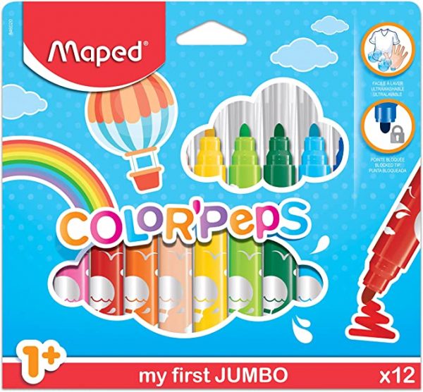 Maped Color'Peps My First Safety Tip Ultrawashable Markers, Assorted Colors, Pack Of 12