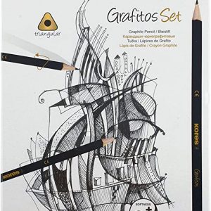 Kores Grafitos Graphite pencils different grades, Triangular (Metal Box of 12)