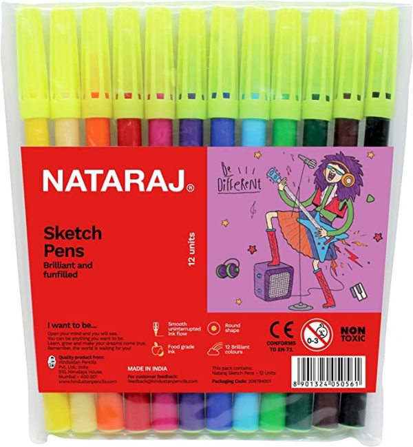 Nataraj Sketch Pen 12-Pieces, Multicolor