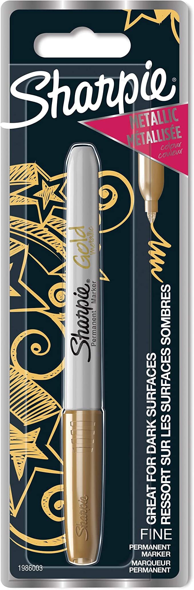 Sharpie Fine Tip Permanent Marker In Blister Pack, Metallic Gold
