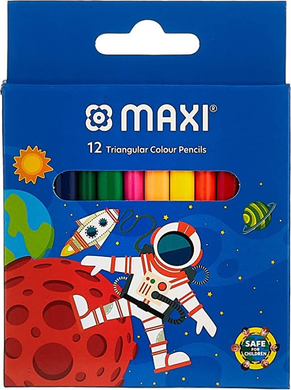 Maxi TRIANGULAR COLOUR PENCILS 12 COLOUR HALF SIZE IN A CARDBOARD BOX